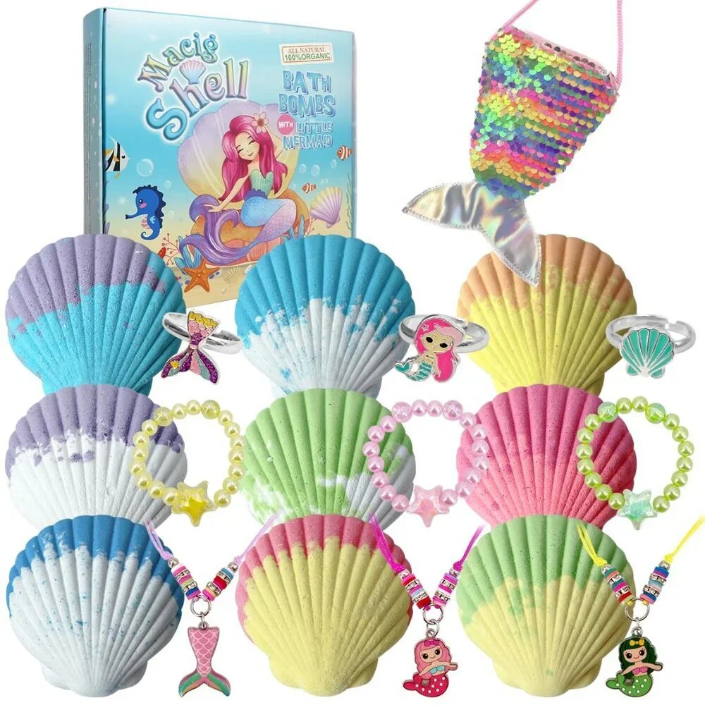 Magic Shell Bath Bomb Gift Set for Kids, 9 Pack Bath Bombs with Little Mermaid f